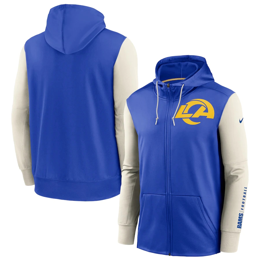 Gorgeous Los Angeles Rams Royal Bone Fan Gear Mascot Performance Full Zip Hoodie With high demand Order now to wear your Rams pride
