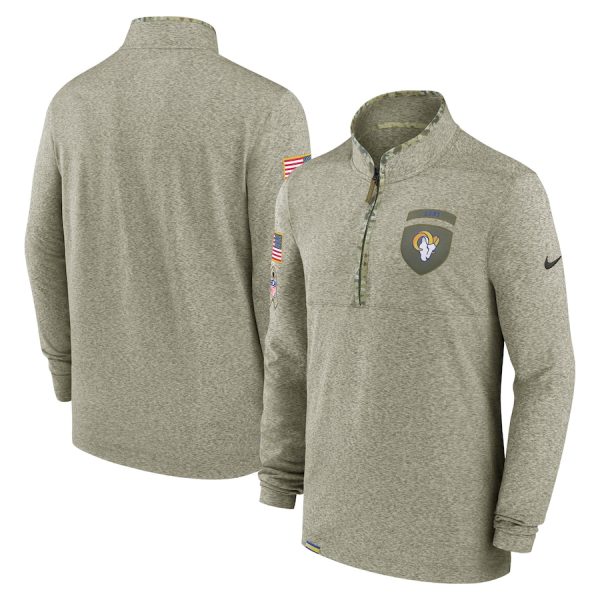 Fantastic Los Angeles Rams 2022 Salute to Service Shield Quarter Zip Top Olive Collectors this is a must have Add this Rams item to your collection