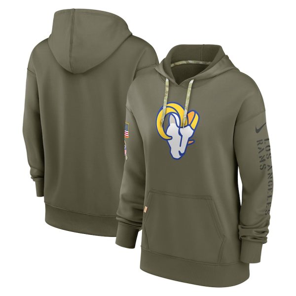 HighQuality Los Angeles Rams Women's 2022 Salute To Service Performance Pullover Hoodie Olive Act fast Only a few left Secure your Rams apparel today