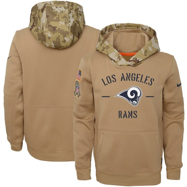 Stunning Youth Los Angeles Rams Khaki 2019 Salute to Service Therma Pullover Hoodie Collectors this is a must have Add this Rams item to your collection