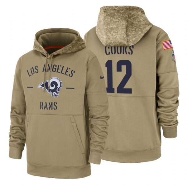 Exceptional Los Angeles Rams #12 Brandin Cooks Tan 2019 Salute To Service Name & Number Sideline Therma Pullover Hoodie Act fast Only a few left Secure your Rams apparel today