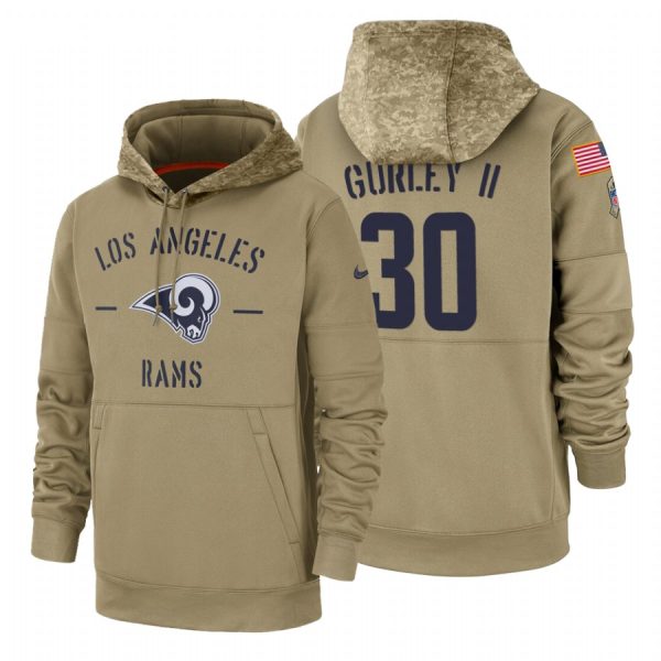 Gorgeous Los Angeles Rams #30 Todd Gurley II Tan 2019 Salute To Service Name & Number Sideline Therma Pullover Hoodie Retailers boost your inventory Order these popular Rams products