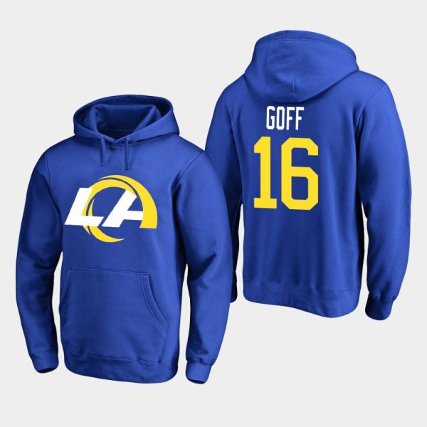 Outstanding Los Angeles Rams #16 Jared Goff Men's 2020 New Logo Royal Pullover Hoodie For a short time available Don't miss your chance to own Rams clothing