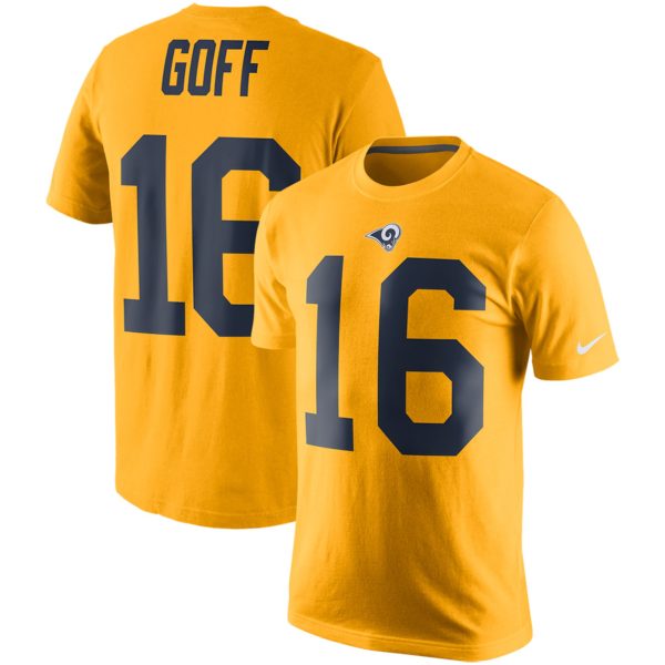 Outstanding Los Angeles Rams #16 Jared Goff Color Rush 2.0 Name & Number T Shirt Gold Act fast Only a few left Secure your Rams apparel today