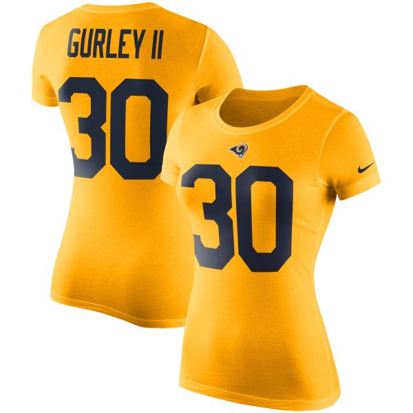 Stunning Los Angeles Rams #30 Todd Gurley II Women's Color Rush 2.0 Name & Number Performance T Shirt Gold Sports enthusiasts Seize the opportunity Order your Rams merchandise