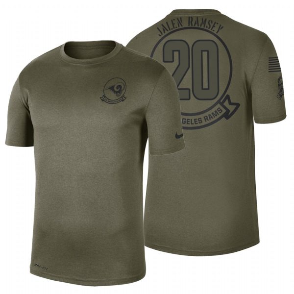 HighQuality Los Angeles Rams #20 Jalen Ramsey Olive 2019 Salute To Service Sideline NFL T Shirt Act fast Only a few left Secure your Rams apparel today