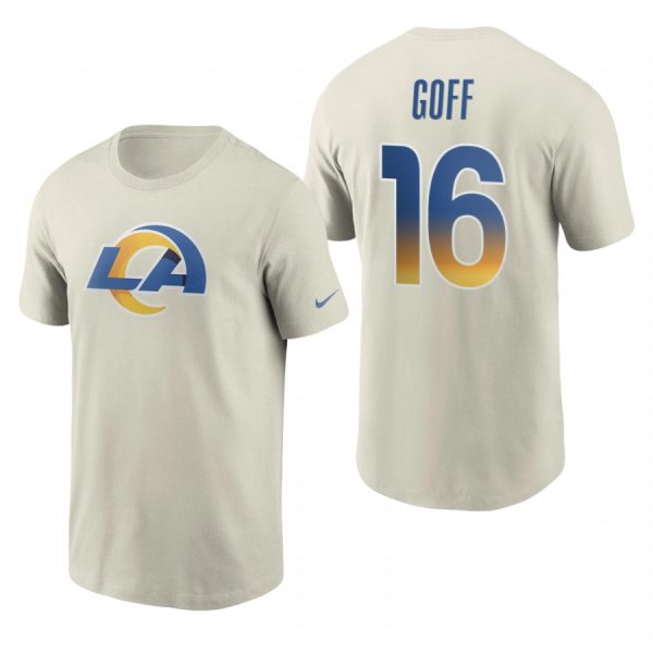 Stunning Los Angeles Rams #16 Jared Goff Men's Cream 2020 Primary Logo NFL T Shirt For a short time available Don't miss your chance to own Rams clothing