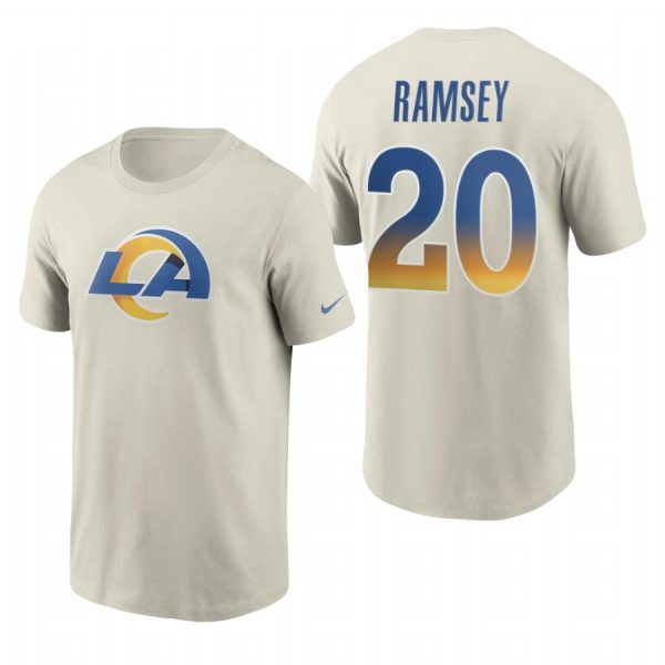 Superb Los Angeles Rams #20 Jalen Ramsey Men's Cream 2020 Primary Logo NFL T Shirt Act fast Only a few left Secure your Rams apparel today