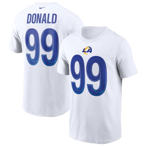Amazing Los Angeles Rams #99 Aaron Donald Team Player Name & Number T Shirt White Hurry Exclusive offer Place your order for Rams gear immediately