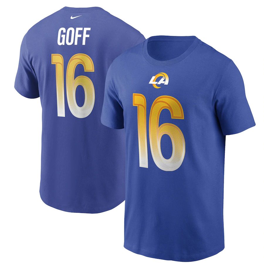 Fantastic Los Angeles Rams #16 Jared Goff Team Player Name & Number T Shirt Royal Collectors this is a must have Add this Rams item to your collection
