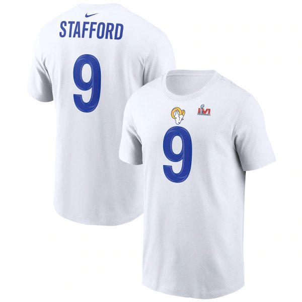 Superb Los Angeles Rams #9 Matthew Stafford White Men's Super Bowl LVI Bound Name & Number T Shirt With high demand Order now to wear your Rams pride