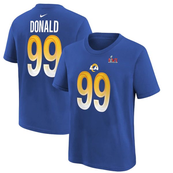 Outstanding Los Angeles Rams #99 Aaron Donald Royal Youth Super Bowl LVI Bound Name & Number T Shirt Collectors this is a must have Add this Rams item to your collection