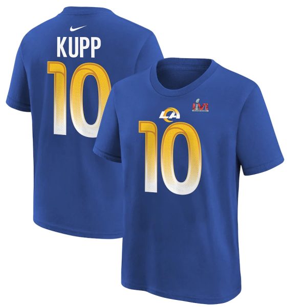 Exceptional Los Angeles Rams #10 Cooper Kupp Royal Youth Super Bowl LVI Bound Name & Number T Shirt Hurry Exclusive offer Place your order for Rams gear immediately