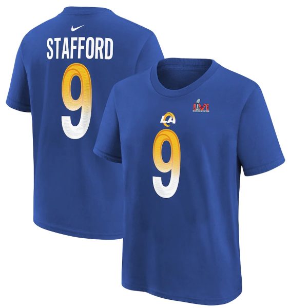 Outstanding Los Angeles Rams #9 Matthew Stafford Royal Youth Super Bowl LVI Bound Name & Number T Shirt Be among the first to own Order your Rams stuff right away