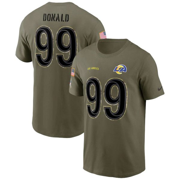 Premium Los Angeles Rams #99 Aaron Donald 2022 Salute To Service Name & Number T Shirt Olive With high demand Order now to wear your Rams pride