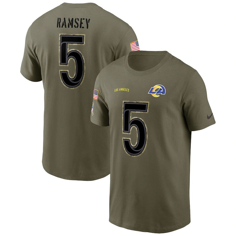 Fantastic Los Angeles Rams #5 Jalen Ramsey 2022 Salute To Service Name & Number T Shirt Olive Be among the first to own Order your Rams stuff right away