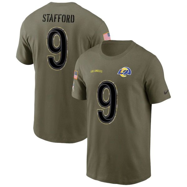 Premium Los Angeles Rams #9 Matthew Stafford 2022 Salute To Service Name & Number T Shirt Olive For a short time available Don't miss your chance to own Rams clothing