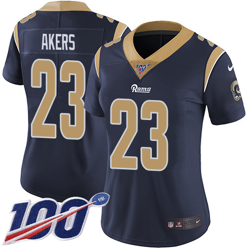 Delightful Rams #23 Cam Akers Navy Blue Team Color Women's Stitched NFL 100th Season Vapor Untouchable Limited Jersey Retailers boost your inventory Order these popular Rams products