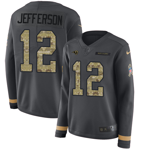 Fantastic Rams #12 Van Jefferson Anthracite Salute to Service Women's Stitched NFL Limited Therma Long Sleeve Jersey Limited stock Order now to show your love for the Rams