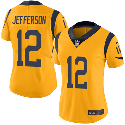 Exceptional Rams #12 Van Jefferson Gold Women's Stitched NFL Limited Rush Jersey Hurry Exclusive offer Place your order for Rams gear immediately
