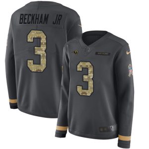 HighQuality Rams #3 Odell Beckham Jr. Anthracite Salute to Service Women's Stitched NFL Limited Therma Long Sleeve Jersey Act fast Only a few left Secure your Rams apparel today