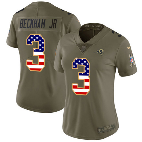 Stunning Los Angeles Rams #3 Odell Beckham Jr. Olive/USA Flag Women's Stitched NFL Limited 2017 Salute to Service Jersey Sports enthusiasts Seize the opportunity Order your Rams merchandise