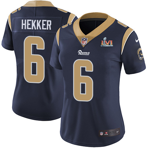 Premium Rams #6 Johnny Hekker Navy Blue Team Color Super Bowl LVI Patch Women's Stitched NFL Vapor Untouchable Limited Jersey With high demand Order now to wear your Rams pride