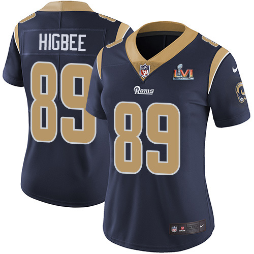 Fantastic Rams #89 Tyler Higbee Navy Blue Team Color Super Bowl LVI Patch Women's Stitched NFL Vapor Untouchable Limited Jersey With high demand Order now to wear your Rams pride
