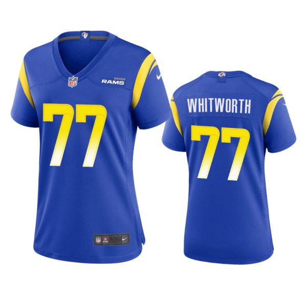 Premium Los Angeles Rams #77 Andrew Whitworth Women's Game NFL Jersey Royal With high demand Order now to wear your Rams pride
