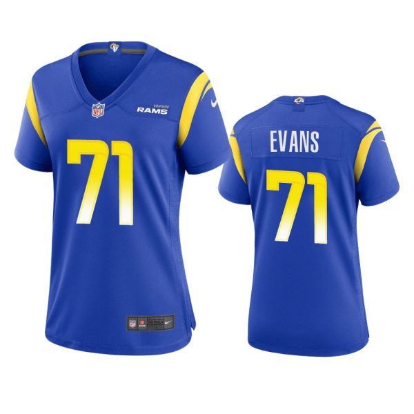 HighQuality Los Angeles Rams #71 Bobby Evans Women's Game NFL Jersey Royal Be among the first to own Order your Rams stuff right away