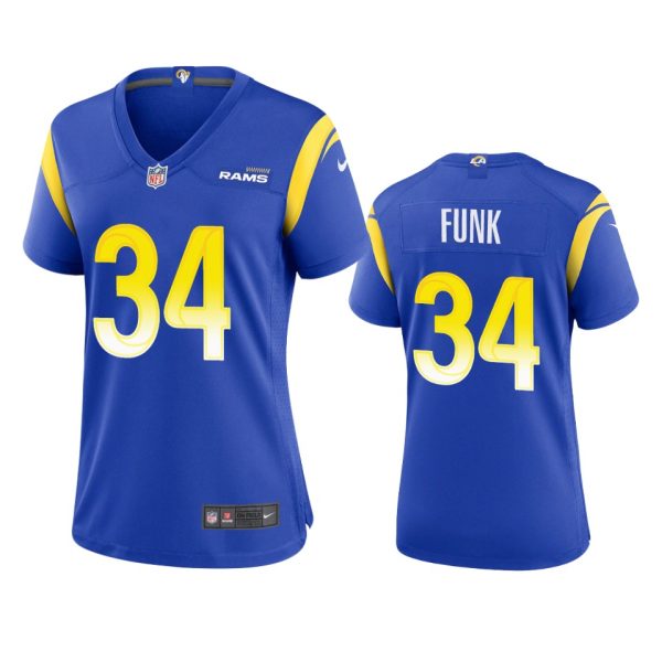 Delightful Los Angeles Rams #34 Jake Funk Women's Game NFL Jersey Royal Collectors this is a must have Add this Rams item to your collection