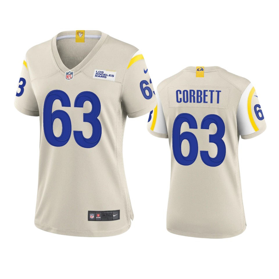 Fantastic Los Angeles Rams #63 Austin Corbett Women's Game NFL Jersey Bone Act fast Only a few left Secure your Rams apparel today