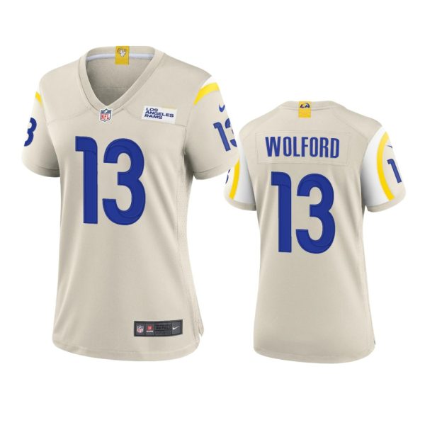 Outstanding Los Angeles Rams #13 John Wolford Women's Game NFL Jersey Bone Limited stock Order now to show your love for the Rams