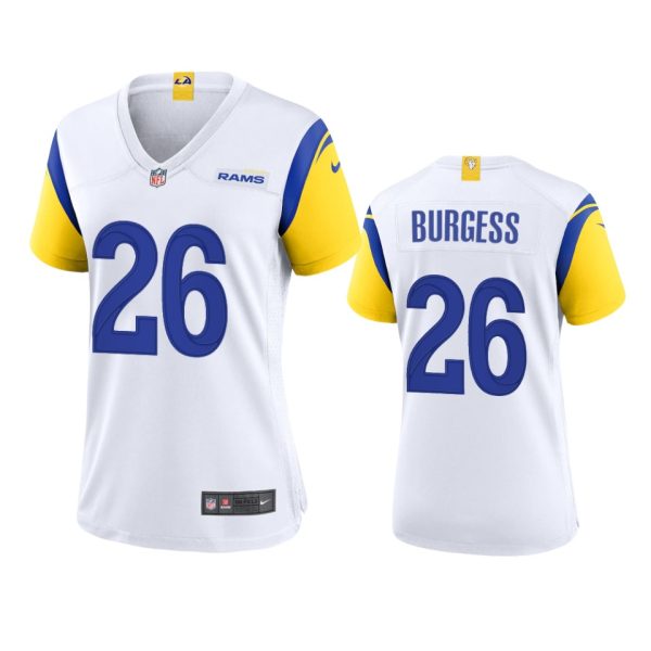 Stunning Los Angeles Rams #26 Terrell Burgess Women's Alternate Game NFL Jersey White Limited stock Order now to show your love for the Rams