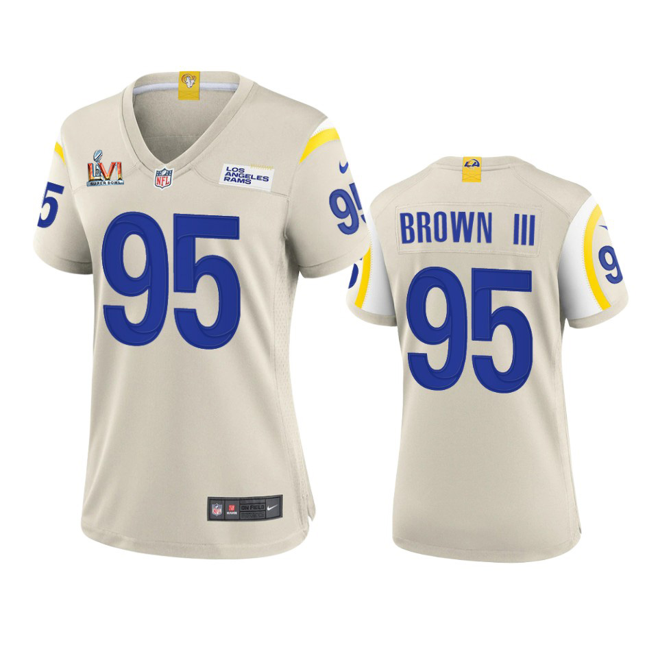 Exceptional Los Angeles Rams #95 Bobby Brown III Women's Super Bowl LVI Patch Game NFL Jersey Bone Sports fans this is your chance Order soon to support the Rams