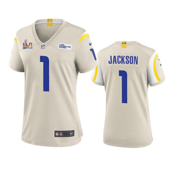 Exceptional Los Angeles Rams #1 Desean Jackson Women's Super Bowl LVI Patch Game NFL Jersey Bone Be among the first to own Order your Rams stuff right away
