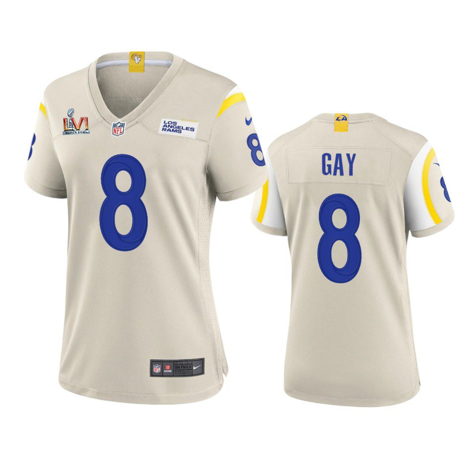 Gorgeous Los Angeles Rams #8 Matt Gay Women's Super Bowl LVI Patch Game NFL Jersey Bone Hurry Exclusive offer Place your order for Rams gear immediately