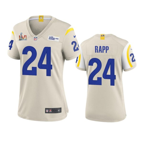 Delightful Los Angeles Rams #24 Taylor Rapp Women's Super Bowl LVI Patch Game NFL Jersey Bone Retailers boost your inventory Order these popular Rams products