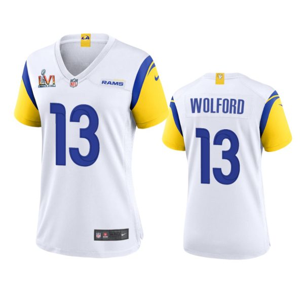Gorgeous Los Angeles Rams #13 John Wolford Women's Super Bowl LVI Patch Alternate Game NFL Jersey White Act fast Only a few left Secure your Rams apparel today