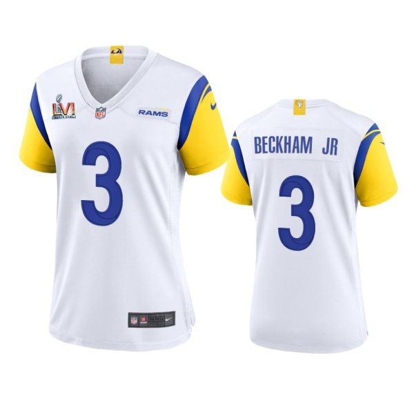 Exceptional Los Angeles Rams #3 Odell Beckham Jr. Women's Super Bowl LVI Patch Alternate Game NFL Jersey White For a short time available Don't miss your chance to own Rams clothing