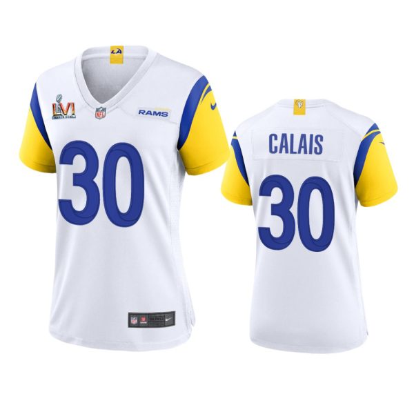 Gorgeous Los Angeles Rams #30 Raymond Calais Women's Super Bowl LVI Patch Alternate Game NFL Jersey White Sports fans this is your chance Order soon to support the Rams