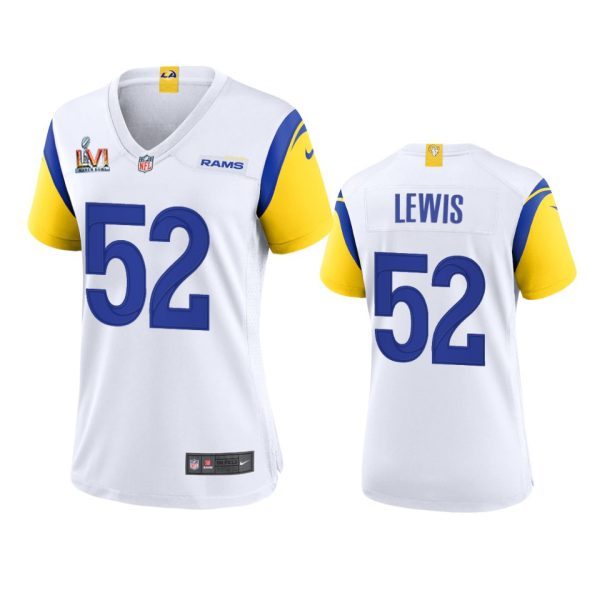 Exceptional Los Angeles Rams #52 Terrell Lewis Women's Super Bowl LVI Patch Alternate Game NFL Jersey White Sports fans this is your chance Order soon to support the Rams