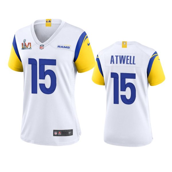 Amazing Los Angeles Rams #15 Tutu Atwell Women's Super Bowl LVI Patch Alternate Game NFL Jersey White With high demand Order now to wear your Rams pride