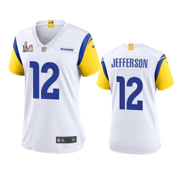 Gorgeous Los Angeles Rams #12 Van Jefferson Women's Super Bowl LVI Patch Alternate Game NFL Jersey White Act fast Only a few left Secure your Rams apparel today