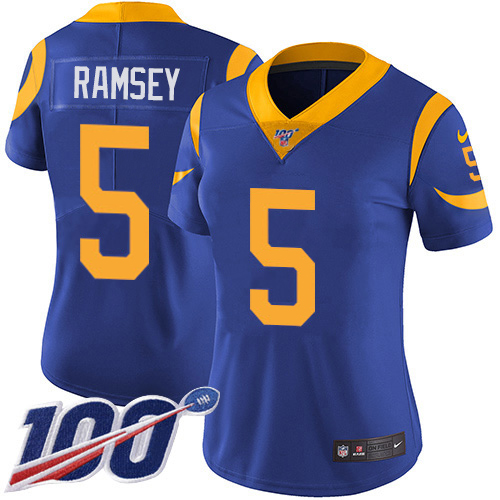 HighQuality Rams #5 Jalen Ramsey Royal Blue Alternate Women's Stitched NFL 100th Season Vapor Untouchable Limited Jersey Hurry Exclusive offer Place your order for Rams gear immediately