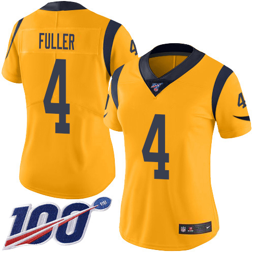 Exceptional Rams #4 Jordan Fuller Gold Women's Stitched NFL Limited Rush 100th Season Jersey Collectors this is a must have Add this Rams item to your collection