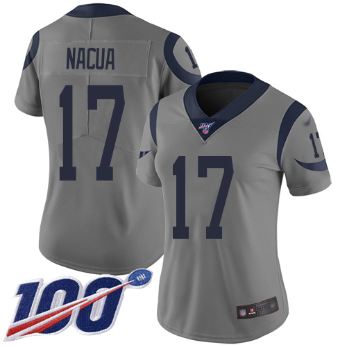Delightful Rams #17 Puka Nacua Gray Women's Stitched NFL Limited Inverted Legend 100th Season Jersey Sports fans this is your chance Order soon to support the Rams