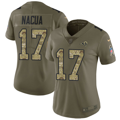 Premium Rams #17 Puka Nacua Olive/Camo Women's Stitched NFL Limited 2017 Salute to Service Jersey Limited stock Order now to show your love for the Rams