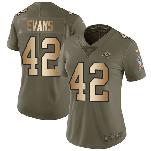HighQuality Rams #42 Ethan Evans Olive/Gold Women's Stitched NFL Limited 2017 Salute to Service Jersey Act fast Only a few left Secure your Rams apparel today