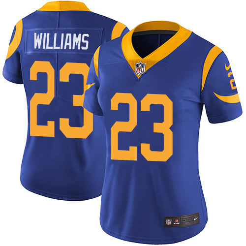 Delightful Rams #23 Kyren Williams Royal Blue Alternate Women's Stitched NFL Vapor Untouchable Limited Jersey Hurry Exclusive offer Place your order for Rams gear immediately